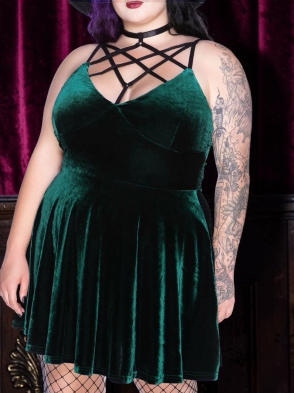 Killstar Velvet Strappy mini Dress - Picture 2 of 7